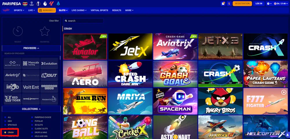 Paripesa Crash Games Screenshot